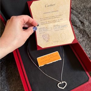 Authentic Cartier Hearts and Symbols Large Diamond 18k White Gold Necklace
